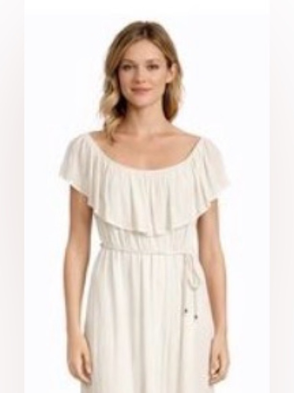 Xhilaration Women's Cream Off-Shoulder Lace Trim Maxi Dress